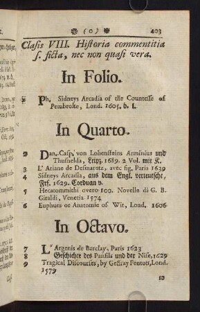 403-414, Classis VIII. Historia commentitia ...
