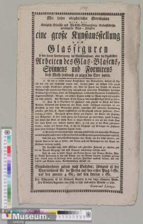 Eine große Kunstausstellung von Glasfiguren so wie deren Verfertigung bei Maschinenfeuer, oder die künstlichen Arbeiten des Glas-Blasens, Spinnens und Formirens