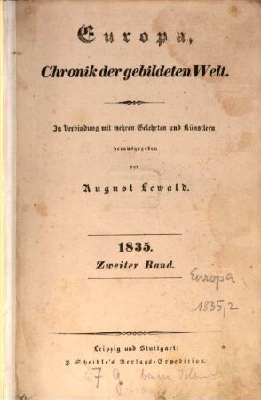 A. Lewald's Europa : Chronik der gebildeten Welt. 1835,2, 1835,2