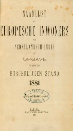 1881: Naamlijst der europesche inwoners van Nederlandsch-Indie͏̈