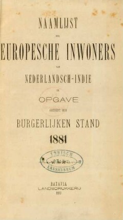 1881: Naamlijst der europesche inwoners van Nederlandsch-Indie͏̈