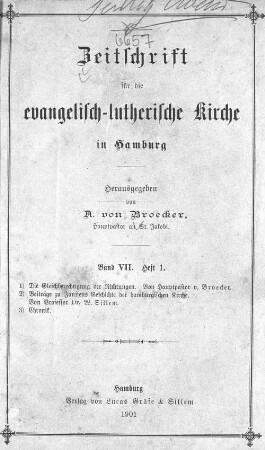 7.1901: Zeitschrift für die Evangelisch-Lutherische Kirche in Hamburg