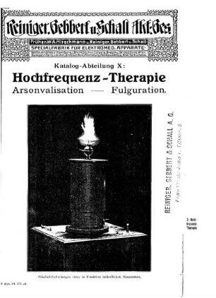 Katalog-Abteilung X: Hochfrequenz-Therapie: Arsonvalisation - Fulguration