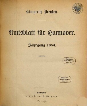 Amtsblatt für Hannover. 1880