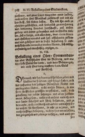 768-781, N. VII. Bestallung eines Ober-Commendanten ...