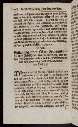 768-781, N. VII. Bestallung eines Ober-Commendanten ...