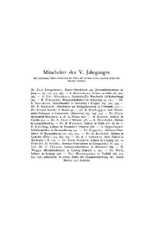Mitarbeiter des V. Jahrganges