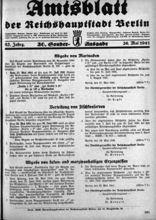36. Sonderausgabe, 26. Mai 1941