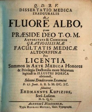 Dissertatio Medica Inauguralis de Fluore Albo