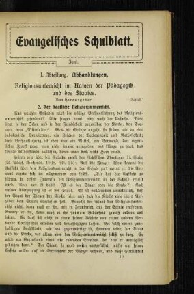 Religionsunterricht im Namen der Pädagogik und des Staates : (Schluß)