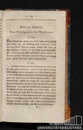 Viertes Kapitel. Vom Gleichgewicht der Maschienen.