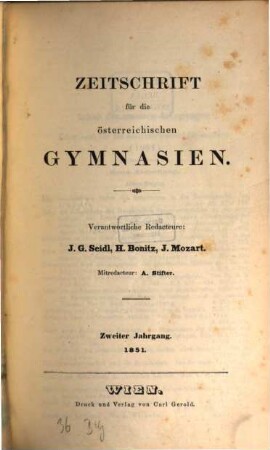 Zeitschrift für die österreichischen Gymnasien, 2. 1851