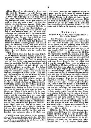 Antwort an den Herrn M. E. auf den "Psychologischen Brief" in Nr. 48 dieser Zeitung