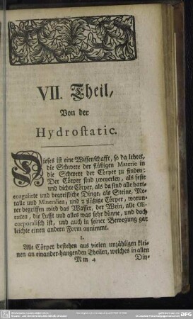 VII. Theil, Von der Hydrostatic