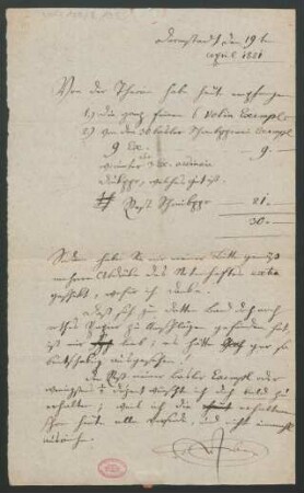 Brief an B. Schott's Söhne : 19.04.1821