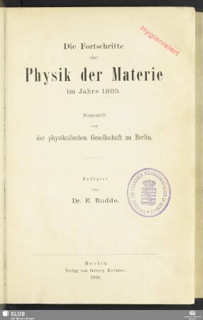 41.1885(1891): Die Fortschritte der Physik : dargest. von d. Physikalischen Gesellschaft zu Berlin