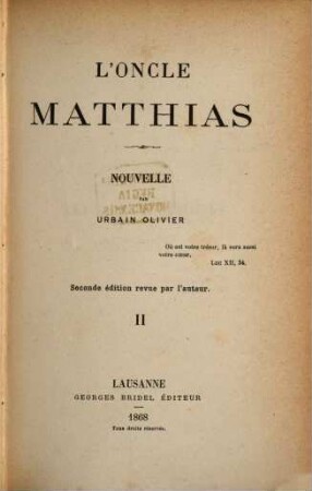 L' Oncle Matthias : Nouvelle par Urbain Olivier. II
