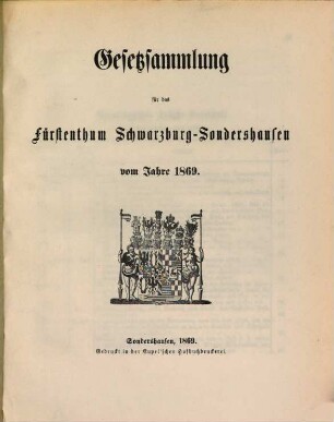Gesetzsammlung für das Fürstenthum Schwarzburg-Sondershausen. 1869, 1869