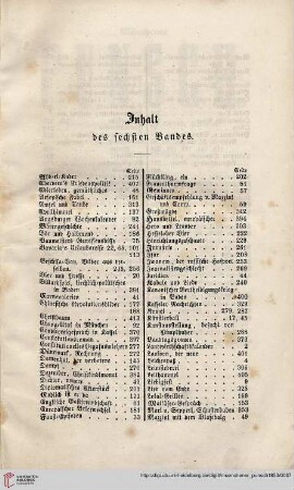 Inhalt des sechsten Bandes