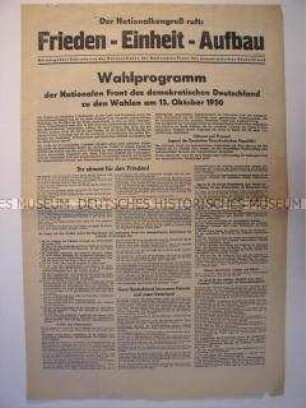 Sonderdruck mit dem Wahlprogramm und einem Aufruf zur Stimmabgabe für die Kandidaten der Nationalen Front