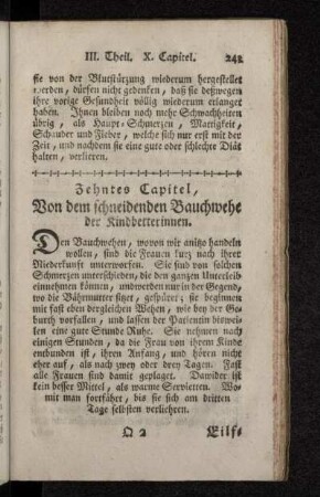 Zehntes Capitel, Von dem schneidenden Bauchwehe der Kindbetterinnen.