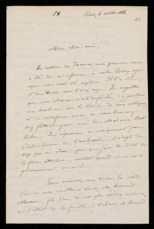 Nr. 10: Brief von Ernest Renan an Paul de Lagarde, Paris, 6.10.1884