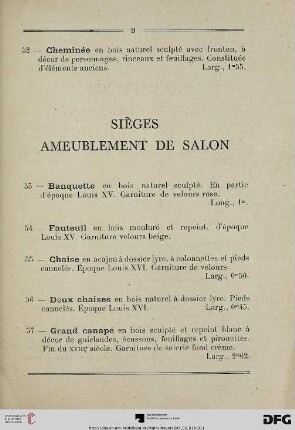 Sièges ameublement de salon (Nr. 53-66)