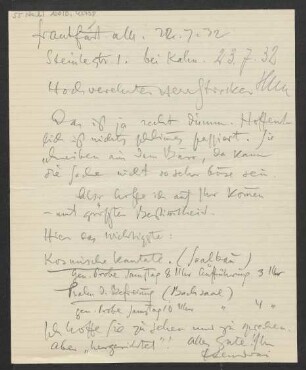 Brief an Willy Strecker und Ludwig Strecker an B. Schott's Söhne : 22.07.1932