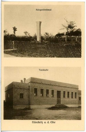 Nünchritz. Kriegerdenkmal, Turnhalle