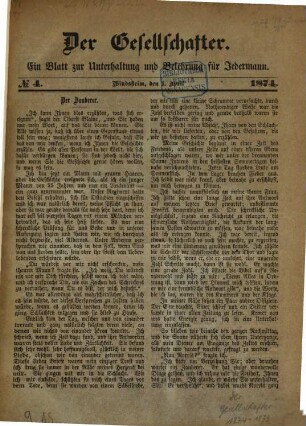 Der Gesellschafter : ein Blatt zur Unterhaltung und Belehrung für jedermann, 1874,4/12