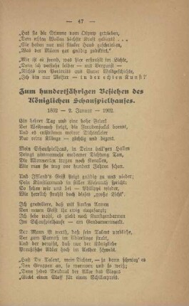 Zum hundertjährigen Bestehen des Königlichen Schauspielhauses