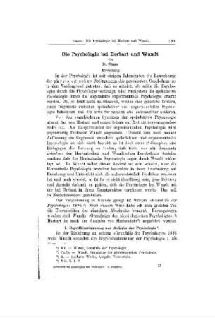 Die Psychologie bei Herbart und Wundt