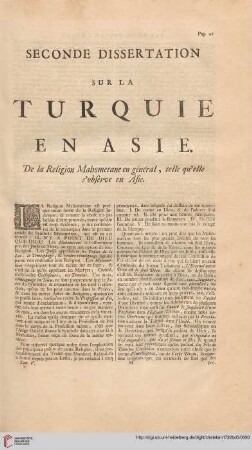 Seconde dissertation sur la Turquie en Asie