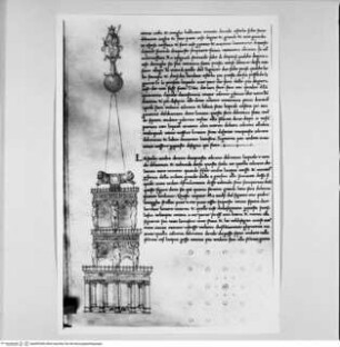 Trattato di Architettura - Codex Valencianus, Buchseite mit dem Monument des Königs Zogalia (14. Buch)