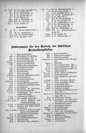 Abkürzungen für den Verkehr der städtischen Verwaltungsstellen