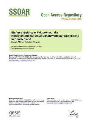 Einfluss regionaler Faktoren auf die Kohortenfertilität: neue Schätzwerte auf Kreisebene in Deutschland