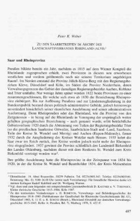 Zu den Saarbetreffen im Archiv des Landschaftsverbandes Rheinland (ALVR)