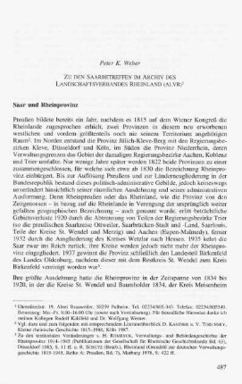 Zu den Saarbetreffen im Archiv des Landschaftsverbandes Rheinland (ALVR)