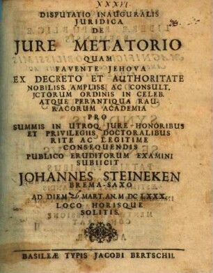 Disp. inaug. iur., de iure metatorio