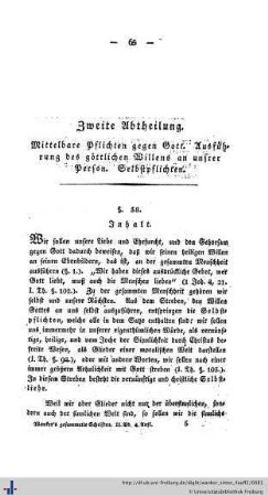 Zweite Abtheilung. Mittelbare Pflichten gegen Gott.