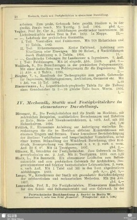 IV. Mechanik, Statik und Festigkeitslehre in elementarer Darstellung