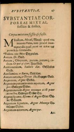 Substantiae Corporeae Mixtae, fossiles & fusiles.