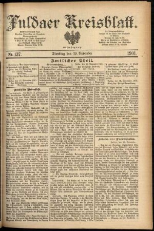 Erste Ausgabe vom Dienstag, den 19. November 1901.