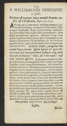 S. Willibaldus Episcopus. 7. Julii