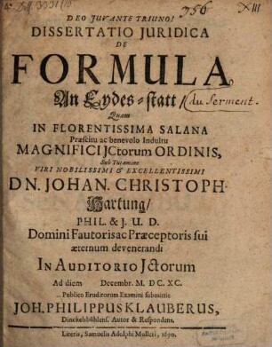 Diss. iur. de formula An Eydes-statt