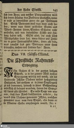 Das VII. Hülffs-Mittel. Die Christliche Nahmens-Erwegung