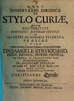 Dissertatio Juridica de Stylo Curiae