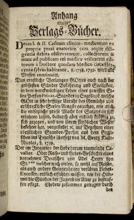 Anhang einiger Verlags-Bücher.