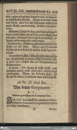Ad Tit. XI. Ord. Rec. Von denen Exceptionen