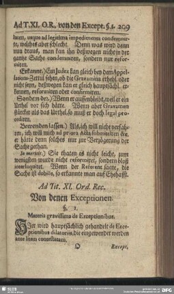 Ad Tit. XI. Ord. Rec. Von denen Exceptionen